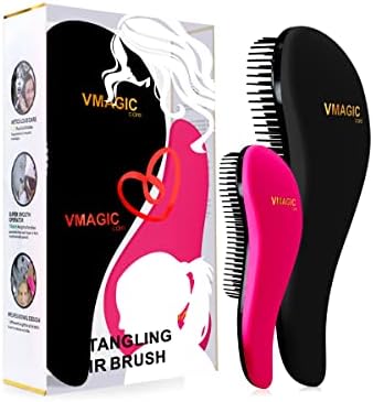 Detangling Brush - glide the Detangler Brush through Tangled hair - Best Brush / Comb for Women, Girls, Men & Boys - Use in Wet and Dry Hair (Black + Rose Red)