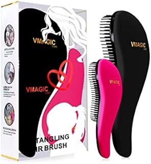 Detangling Brush - glide the Detangler Brush through Tangled hair - Best Brush / Comb for Women, Girls, Men & Boys - Use in Wet and Dry Hair (Black + Rose Red)