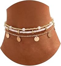 Anklet for Women Handmade Bohemian Colorful Bracelet for Women Adjustable Double Foot Chain Beach Anklets Accessories for Women Teen Girls Jewelry Gifts