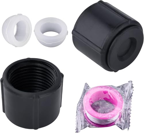 Image of 2 Pcs Black Plastic Low Point Drain Seals /Caps w /Sealing Ring & Teflon Tape | Fits RV, Camper, Travel Trailer 1 /2 Inch Hot & Cold Water Lines, Fit for Pex Pipe /Tubing Fittings, RV Accessories / Fittings