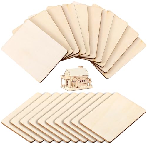 Sinzau Piezas Rectangulares de Madera - 20 Unidades Sin Tratar, 8,9 x 6,4 cm, 2,5 mm de Grosor - Placas de Contrachapado para Arte, Letreros, Adornos o Decoración