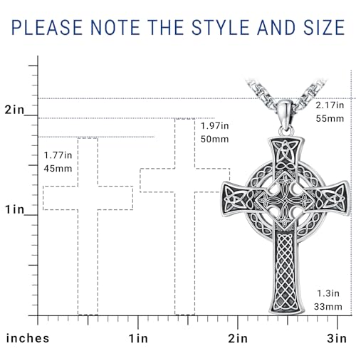 Eusense Celtic Cross Necklace for Men Women Irish Sterling Silver 925 Celtic Kont Cross Pendant Jewelry Womens Mens Big Large Male Female Cross Necklaces3