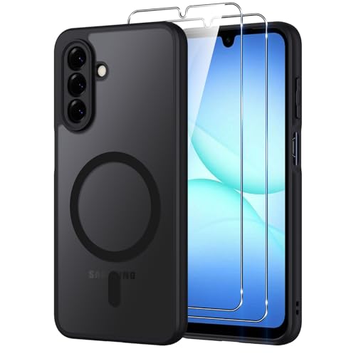 Oelrstfe Etui do Samsung Galaxy A17 4G/5G, kompatybilne z MagSafe z 2 szkłem hartowanym, magnetyczne, półprzezroczyste matowe etui ochronne, ultracienkie, odporne na wstrząsy, czarne