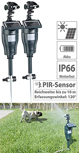 Royal Gardineer Katzenabwehr: 2er Pack Solar-Wasserstrahl-Tierschreck mit PIR-Bewegungsmelder (Wasserstrahl Tiervertreiber, Tierschreck Wasser, Hund)