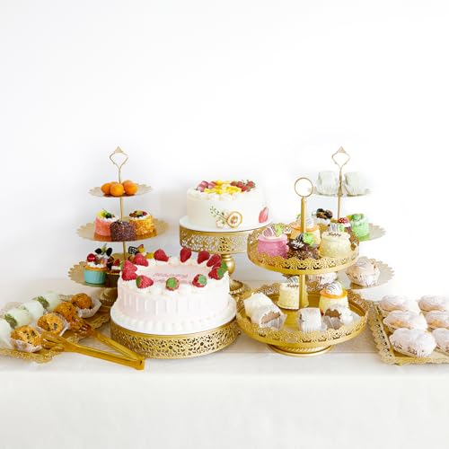 11 Pcs Gold Cake Stand Set for Wedding, Dessert Table Display Set for Birthday, Metal Square Serving Trays for Candy, Cupcake Pop Stand Holder Tower with Round Base for Celebration, The Platters for Party - Image 7