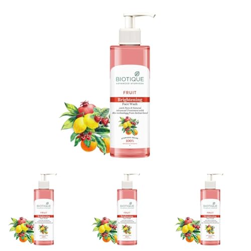 Image of Biotique Fruit Brightening Face Wash| Ayurvedic and Organically Pure| Advanced Swiss Technology |100% Botanical Extracts| Suitable for All Skin Types | 200mL (Pack of 4)