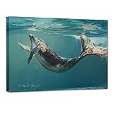 JZLDZS Whale Canvas Wall Art Coastal Bathroom Decor - Framed Blue Nautical Ocean Animal Pictures Wall Decor for Bedroom 12x16 Inch Ready to Hang