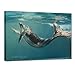 JZLDZS Whale Canvas Wall Art Coastal Bathroom Decor - Framed Blue Nautical Ocean Animal Pictures Wall Decor for Bedroom 12x16 Inch Ready to Hang