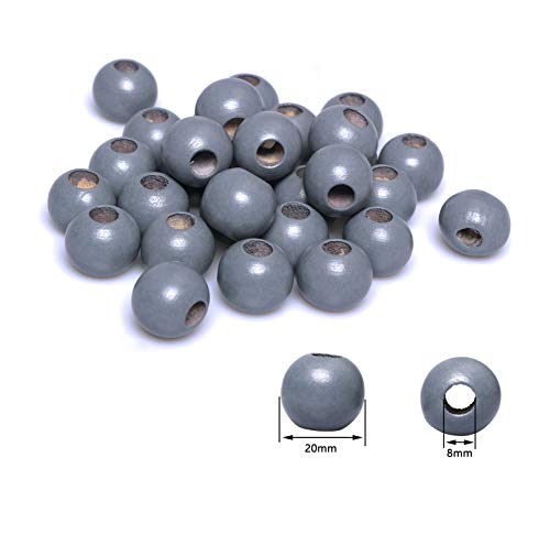 50pcs 20mm Macrame Wood Beads Dark Grey Dyed Large Hole Wooden Beads for DIY Handmade Project Crafts (8mm Hole) - Image 3