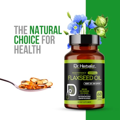 Image of Dr. HERBALIST Flaxseed Oil Softgels 1600mg, Fish Free Omega 3, Halal 60ct