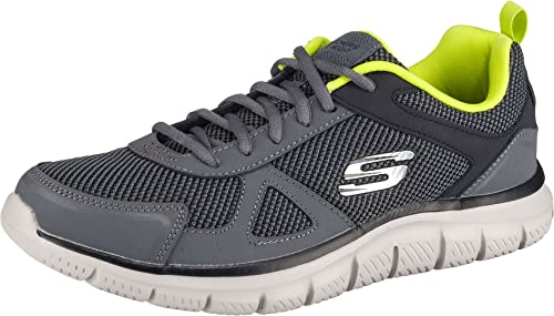 Skechers Track Scloric Oxford Buty, Charcoal Black Leather Mesh Lime Trim, 43 EU