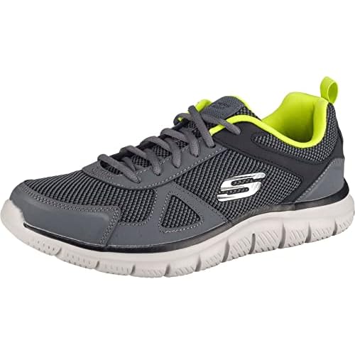 Skechers Track Bucolo, Zapatillas de Running Hombre, Charcoal & Black Leather/Mesh/Lime Trim, 45 EU