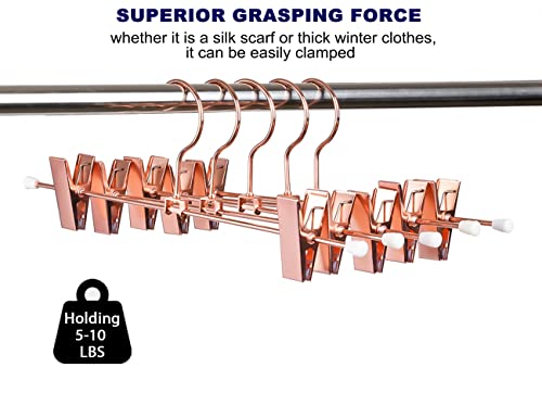 Amber Home 12 Pack Rose Copper Gold Metal Pants Skirt Hangers With Clips, Adjustable Clip Metal Trouser Hangers, Clip Hangers For Jeans Pants Heavy Duty (12 Pack) #TOP3