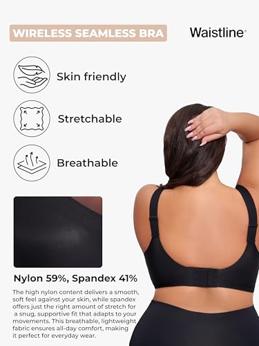 Women's Seamless Compression Bras - Wirefree Comfort Bra with Adjustable Straps - Sports Bra for Women No Underwire Black