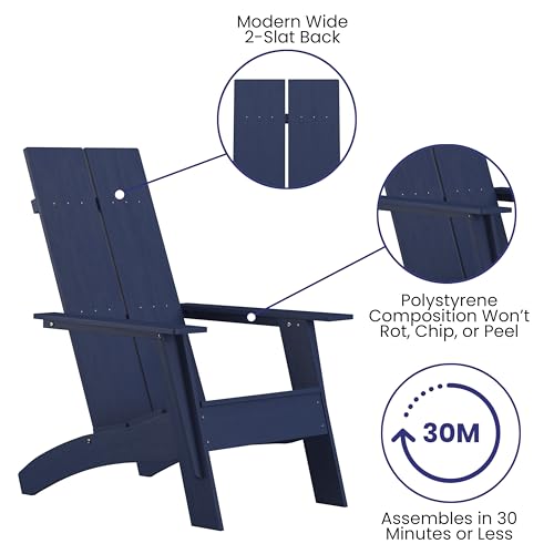Flash Furniture Sawyer Modern Commercial 2-Slat Back Adirondack Chair - Navy Blue Commercial All-Weather Poly Resin Lounge Chair by Flash Furniture - Used condition - Image 3