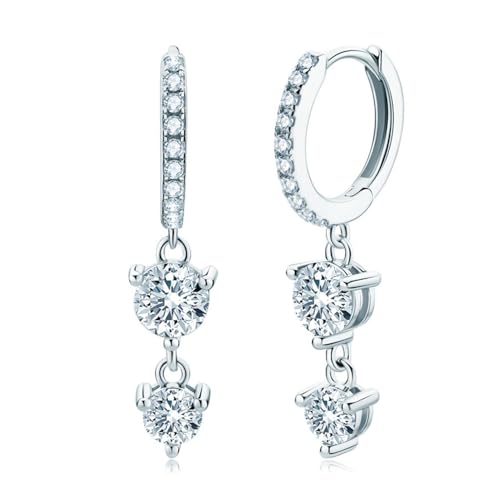 Boucles d'oreilles moissanite suspendues en argent et or blanc pour femme