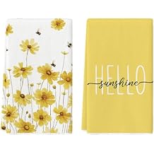 Artoid Mode Yellow Flowers Bee Hello Sunshine Spring Kitchen Towels Dish Towels، 18x26 Inch Summer Holiday Decoration Hand Towels مجموعة من 2