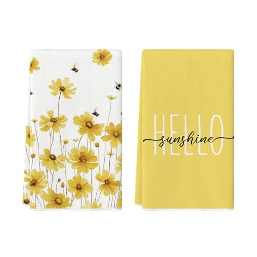 Artoid Mode Yellow Flowers Bee Hello Sunshine Spring Kitchen Towels Dish Towels, 18x26 Inch Seasonal Summer Holiday Decoration Hand Towels Set of 2