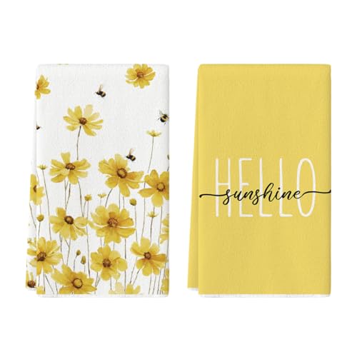 Artoid Mode Yellow Flowers Bee Hello Sunshine Spring Kitchen Towels...