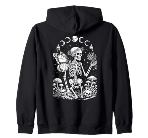 Skeleton Fairy Witchy Occult Moon Phases Mushrooms Zip Hoodie