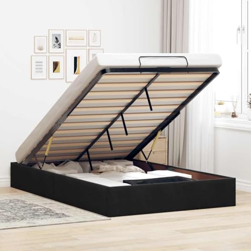 Brokky Cama tapizada 120x200 cm Cama Canape 120x200 cm Cama Doble con canapé, con somier y Base, Cama Juvenil-Negro-120 x 200 cm
