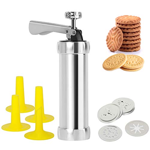 Cookie Press Gun Kit for DIY Biscuit Maker and Decoration with 20 Stainless Steel Cookie Discs and 4 Nozzles