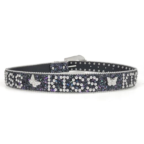 Glittered Belt Jeans Waistband Punk Rivets Studded Belt Jeweled Butterfly Waistband for Street Player Club Party Wear4
