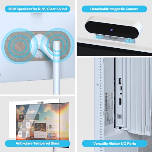 Image of 32 inch 2K Smart Portable TV on Wheels | Rolling TV, Anti-Glare Touchscreen Monitor, Rechargeable Battery, Full Swivel Rotation, 20W Speakers