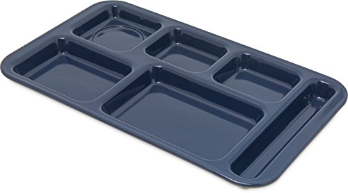 Carlisle FoodService Products Plastic Meal Tray Righ-Handed Heavyweight Lunch Tray with 6-Compartments for Schools, Cafeterias, and Dining Halls, Melamine, 15 x 9 Inches, Dark Blue
