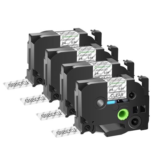 GREENCYCLE Compatible for Brother P-Touch TZe-151 TZe151 AZE Tape 24mm 0.94 Inch 1" Black on Clear Laminated Label Tape for PT2730 PT9600 PTD600VP PTD800W PTH500LI PTP700 PTP710BT PTP750W, 4 Pack