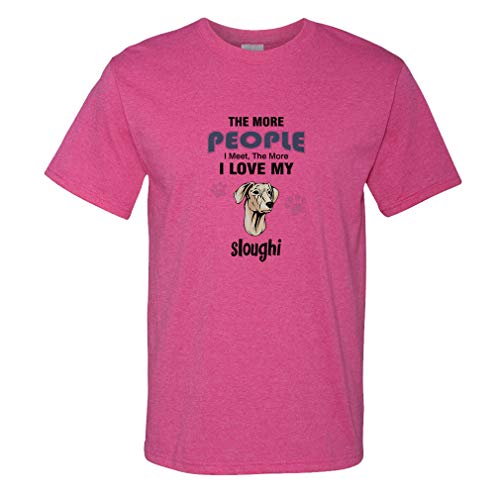 Custom Funny Graphic T Shirts for Men The More People Meet Love My Sloughi Dog Cotton Top Hot Pink Design Only Large