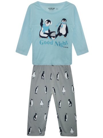 Doreme Blue and Melange Print Tee and Pajama Set for Kids
