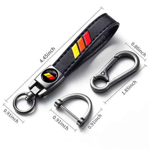 Image of Black Car Keychain for Toyota Tacoma 4Runner Tundra TRD Camry Rav4, Black Leather & Metal Key Ring with Tri-Color Stripe Logo, Car Key Holder Accessories
