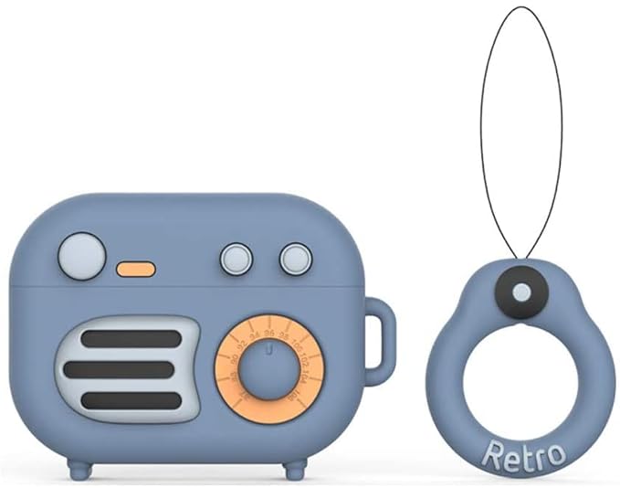 Meyaar Cute Silicone Case Compatible with Airpods 3rd Generation Case (2021), Two Part Design with Carabiner Hook, for Apple AirPods 3rd Gen Case (Retro Radio Neavy Blue)