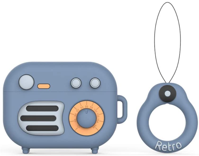Meyaar Cute Silicone Case Compatible with Airpods 3rd Generation Case (2021), Two Part Design with Carabiner Hook, for Apple AirPods 3rd Gen Case (Retro Radio Neavy Blue)-image-20