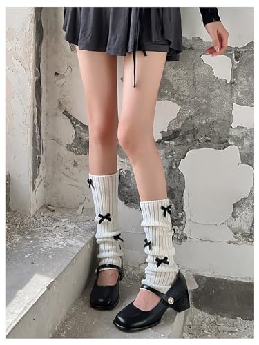 Image of WDIRARA Women's Bow Knitted Ankle Leg Warmers Long Socks Kawaii Boot Socks Y2K