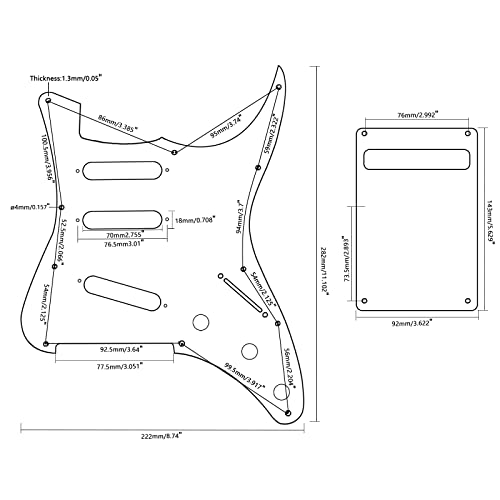 Unxuey SSS Guitar Pickguard and Back Plate Set including Guitar Wiring Harness, Potentiometer Knob, Strings, Screwdrivers - Image 3