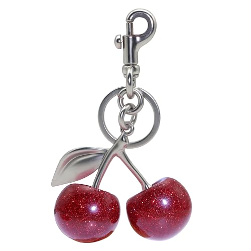 Atifober Silver Cherry Keychain, Metal Red Fruit Keychains Accessories Fashion