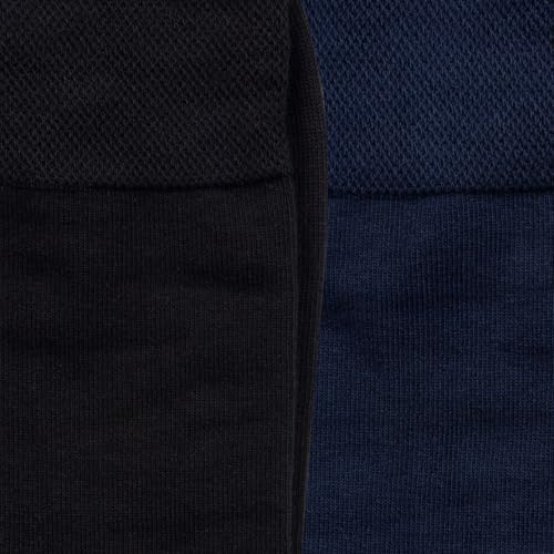 Image of Bonjour Men's Cotton Odour Free Full Length Formal Socks (Navy Blue & Grey, Free size) Pack Of 2