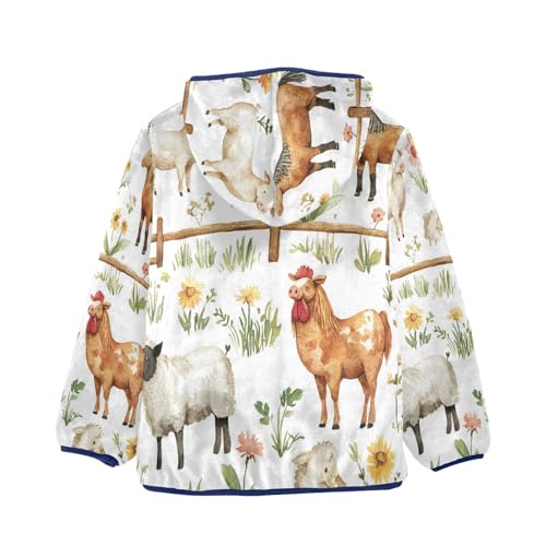 Farm Animals with Flowers Toddler Fleece Jacket Girl Boys Hooded Fleece Jacket Coat Warm Outwear Zip-up 3-10T2