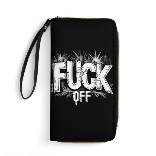 Fuck-Off Wallet for Men Women PU Leather Wristlet Wallets Clutch Purse Cash Coin Card Holder Organizer