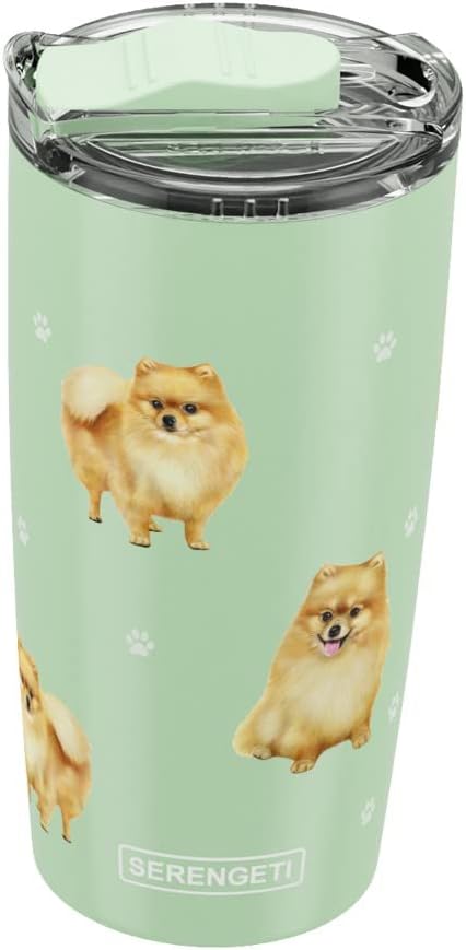 SERENGETI Pomeranian - Vaso aislado al vacío de acero inoxidable de 20 onzas con tapa a prueba de derrames, impresión 3D, taza de viaje aislada para