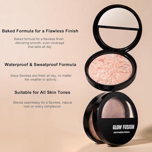 Image of Marble Baked Makeup Setting Powder, Luminous Finish Waterproof Sweatproof Conceal Foundation, 24 H No-Transfer No Smudge Oil-Control Pressed Powder Makeup Base (#04 EDIUM BEIGE, 0.53 OZ)