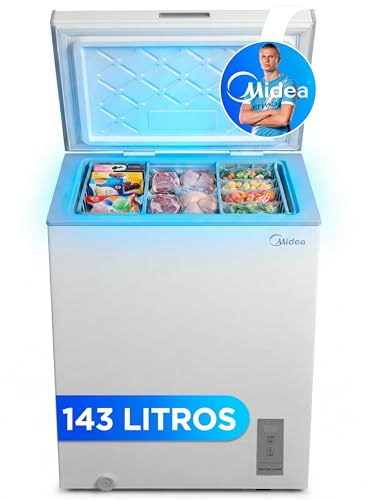 MIDEA Arcon Congelador Pequeño de 143L | Congelador Horizontal Convertible a Frigorífico con Motor Inverter, Control Electrónico de Temperatura, Cestas con Asa | Arcón Silencioso 37 db Bajo Consumo