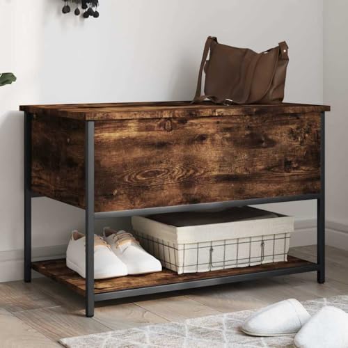Banc avec espace de rangement chêne fumé 70 cm pour entrée - 2
