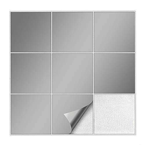Kiwistar UG Autocollant pour carrelage mural Gris argenté satiné – 10 x 10 cm – Carré 1 pièce – Carreaux autocollants pour carrelage mural – Pour cuisine, salle de bain et surfaces lisses