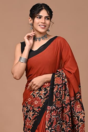 Image of Crafts Moda Pure Cotton Floral Print Saree with Blouse for Women