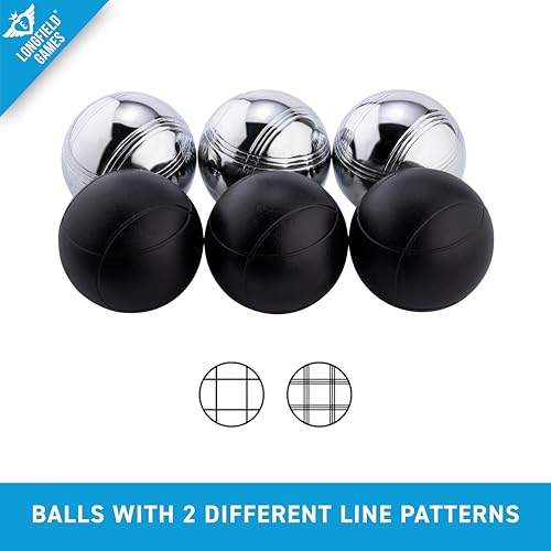 Engelhart - 010207 - Boules-Spiel 2 x 3 Schwarze und Graue - 74 mm - Triplette - Pétanque-Spiel - 6 Boules Pétanque, Nylon-Tasche, Maßband, Cochonnet - 2 Spieler - Ab 6 Jahren