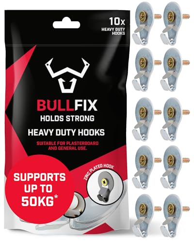 Bullfix Hook - Heavy Duty Picture Hooks Plasterboard Fixings 10 Pack