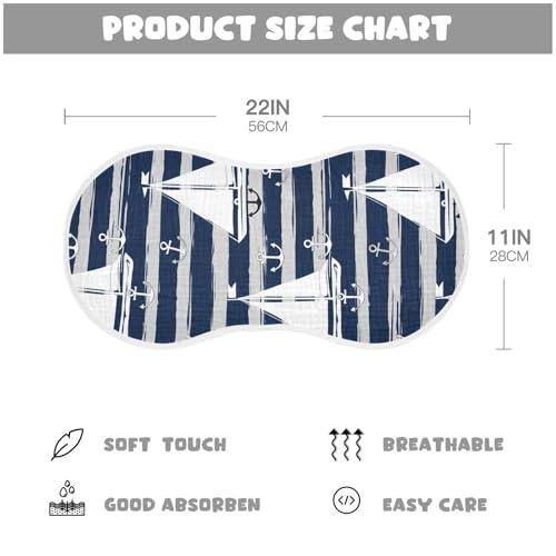 Muslin Burp Cloth for Baby 4PCS Sailboats Stripes Super Absorbent Burping Cloths, Bibs for Newborn Boys Girls4
